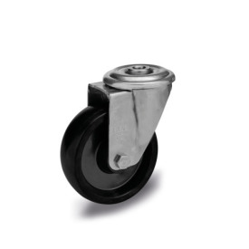 GN 22894 Medium Duty Casters, Phenolic Resin, Light Version, for High Temperatures Bearing type: G - Friction bearing<br />Type (bracket): R - Swivel bracket with center hole<br />Coding: L - Light version<br />Material (bracket): NI - Stainless steel sheet metal