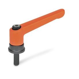 GN 300.4 Adjustable Hand Levers, Zinc Die Casting, Insert Steel, with External Thread, with Increased Clamping Force Color: OS - Orange, RAL 2004, textured finish