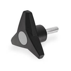 GN 533.6 Three-Lobed Knobs with Threaded Stud, Softline, Threaded Stud Steel Color of the cover cap: DGR - Gray, RAL 7035, matte finish
