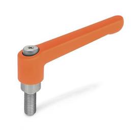 GN 300.1 Adjustable Hand Levers, Zinc Die Casting, Threaded Stud Stainless Steel Color: OS - Orange, RAL 2004, textured finish