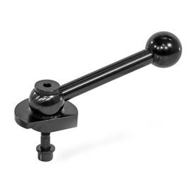 GN 918.2 Clamping Bolts, Steel, Downward Clamping, Screw from the Back Type: KVB - With ball lever, angular (serration)<br />Clamping direction: L - By anti-clockwise rotation
