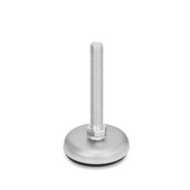 GN 31 Stainless Steel Leveling Feet with Rubber Pad Type (Base): B1 - Matte shot-blasted, rubber inlaid, black<br />Version (Screw): S - Without nut, external hexagon at the bottom