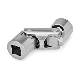DIN 808 Universal Joints with Friction Bearing, Stainless Steel Material: NI - Stainless steel<br />Bore code: V - With square<br />Type: DG - Double, friction bearing