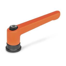 GN 300.4 Adjustable Hand Levers, Zinc Die Casting, Insert Steel, with Internal Thread, with Increased Clamping Force Color: OS - Orange, RAL 2004, textured finish
