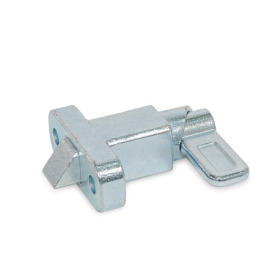 GN 724.2 Spring Latches, Steel / Stainless Steel, with Chamfered Pin, with Flange for Surface Mounting Identification no.: 1 - Chamfer, top<br />Type: B - Latch arm position parallel to the flange<br />Material / Finish: ZB - Zinc plated, blue passivated