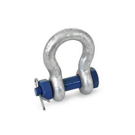 GN 585 Shackles, Heat-Treated Steel, Cranked Version Type: B - Bolt with nut and split pin