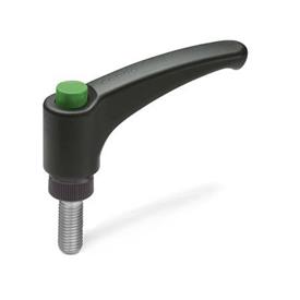 GN 603.1 Adjustable Hand Levers with Releasing Button, Plastic, Threaded Stud Stainless Steel Color (Releasing button): DGN - Green, RAL 6017, shiny