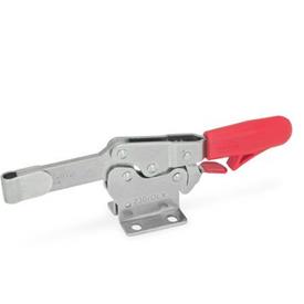 GN 820.3 Toggle Clamps, Stainless Steel, Operating Lever Horizontal, with Lock Mechanism, with Horizontal Mounting Base Material: NI - Stainless steel<br />Type: OL - Solid clamping arm, with clasp for welding