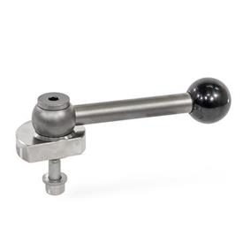 GN 918.5 Eccentric Cams, Stainless Steel, Radial Clamping, Screw from the Back Type: GVB - With ball lever, straight (serration)<br />Clamping direction: R - By clockwise rotation (drawn version)