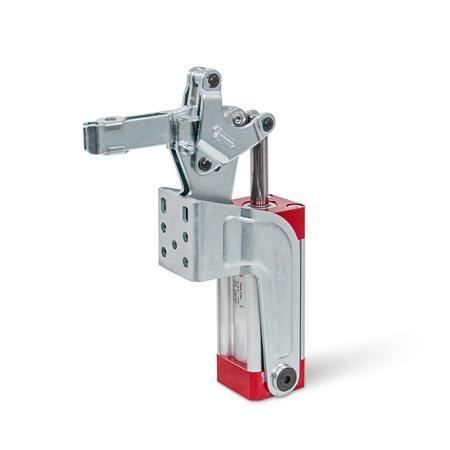 GN 862 Toggle Clamps, Steel, Pneumatic, with Angled Base Type: APV - Forked clamping arm, with two flanged washers