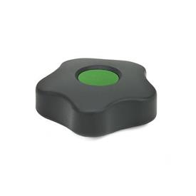 GN 5331 Star Knobs, Low Type, with Colored Cover Caps Type: B - With cover cap<br />Color of the cover cap: DGN - Green, RAL 6017, matte finish