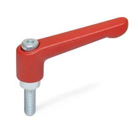GN 300.2 Adjustable Hand Levers, Zinc Die Casting, with Threaded Stud Steel Zinc Plated Color: RS - Red, RAL 3000, textured finish
