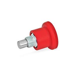GN 822 Mini Indexing Plungers, Covered Indexing Mechanism, with Red Knob Material: ST - Steel<br />Type: B - Without rest position<br />Color: RT - Red, RAL 3000