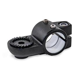 GN 278.1 Correderas para unidades lineales articuladas, aluminio d1: G - con inserto deslizante<br />Tipo: AV - con dentado macho<br />Acabado: SW - negro, RAL 9005, acabado texturado