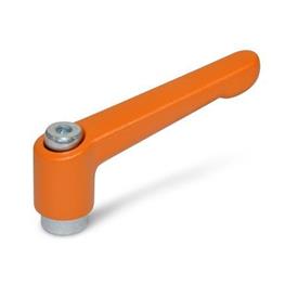 GN 300.2 Adjustable Hand Levers, Zinc Die Casting, Bushing Steel, Zinc Plated Color: OS - Orange, RAL 2004, textured finish