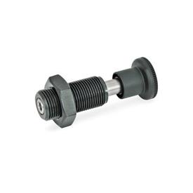 GN 313 Spring Bolts, Steel / Plastic Knob Type: AK - With knob, with lock nut<br />Identification no.: 2 - Pin with internal thread