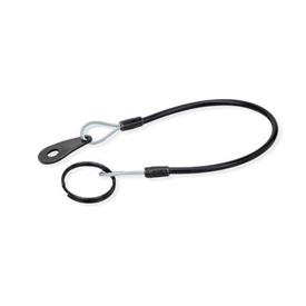 GN 111.2 Retaining Cables, Stainless Steel AISI 304, with Key Rings or One Key Ring and One Mounting Tab Type: B - With mounting tab and key ring<br />Color: SW - Black
