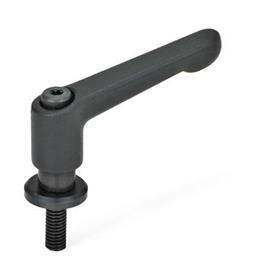 GN 307 Adjustable Hand Levers, Zinc Die Casting, with Threaded Stud and Washer Color: SW - Black, RAL 9005, textured finish