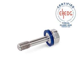 GN 1582 Screws, Stainless Steel, with Recessed Stud for Loss Protection, Hygienic Design Finish: PL - Polished finish (Ra < 0.8 μm)<br />Material (sealing ring): H - H-NBR