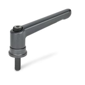 GN 300.4 Adjustable Hand Levers, Zinc Die Casting, Insert Steel, with External Thread, with Increased Clamping Force Color: SZ - Black, RAL 9005, silk finish