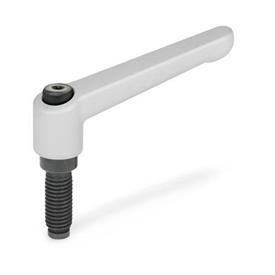 GN 306 Adjustable Hand Levers with Special Tipped Threaded Studs Color: SR - Silver, RAL 9006, textured finish<br />Type: DZ - Hardened oval tip