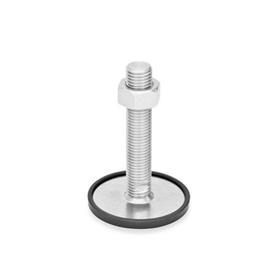 GN 41 Stainless Steel Leveling Feet, AISI 304 Type (Base): D1 - With rubber pad, clipped on, black<br />Version (Screw): TK - With nut, wrench flat at the bottom