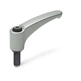 GN 602 Adjustable Hand Levers, Zinc Die Casting, Threaded Stud Steel Color: SR - Silver, RAL 9006, textured finish
