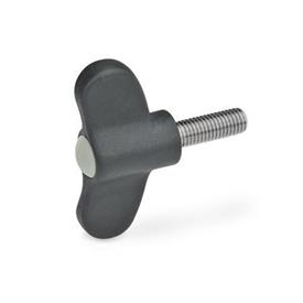 GN 633.1 Wing Screws, Plastic, with Stainless Steel Threaded Stud Color of the cover cap: DGR - Gray, RAL 7035, matte finish