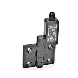 GN 239.4 Hinges with Switch, Plastic, with Connector Plug Identification: SR - Bores for contersunk screw, switch right<br />Type: AS - Connector plug at the top