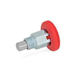 GN 822.1 Mini Indexing Plungers, Open Indexing Mechanism, with Red Knob Type: C - With rest position<br />Material: ST - Steel<br />Color: RT - Red, RAL 3000