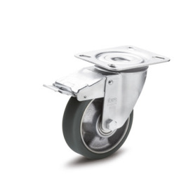 GN 22885 Medium Duty Casters, Wheel Tread Polyurethane, Wheel Core Aluminum, Light Version Bearing type: K - Ball bearing<br />Type (bracket): LF - Swivel bracket with mounting plate, with total lock brake<br />Coding: L - Light version<br />Material (bracket): STE - Steel sheet metal, zinc plated, with ESD wheel