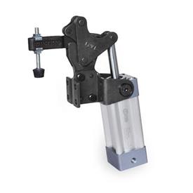 GN 962 Toggle Clamps, Pneumatic, Heavy Duty „Longlife“ Type: CPV - Clamping arm with slotted hole, with two flanged washers and GN 708.1 spindle assembly
