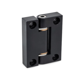GN 7580 Precision Hinges, Hinge Leaf Aluminum, Bearing Bushings Bronze, Used as Joint Finish: ALS - Anodized black<br />Inner leaf type: A - Tangential fastening with cylindrical recess<br />Outer leaf type: A - Tangential fastening with cylindrical recess