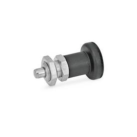 GN 607 Indexing Plungers, Stainless Steel / Plastic Knob Material: NI - Stainless steel<br />Type: AK - With lock nut