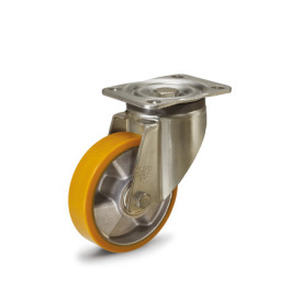 GN 22885 Medium Duty Casters, Wheel Tread Polyurethane, Wheel Core Aluminum, Medium Version Bearing type: K - Ball bearing<br />Type (bracket): L - Swivel bracket with mounting plate<br />Coding: M - Medium version<br />Material (bracket): ST - Steel sheet metal