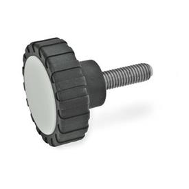 GN 7336.5 Vis moletées, plastique, goujon fileté inox, pivot sphérique en laiton/ plastique Type: KU - Pivot en plastique, Polyacétal (POM)