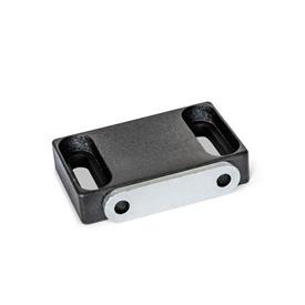 GN 4470 Magnetic Catches, with Rubberized Magnetic Surface Type: C2 - Magnetic surface laterally, with slotted hole<br />Coding: F - With contact plate, with countersunk hole<br />Finish: SW - Black, RAL 9005, textured finish