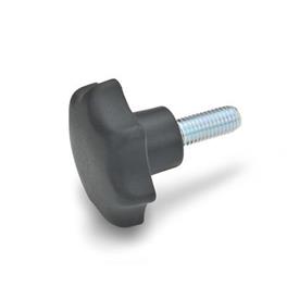 GN 6336.4 Star Knobs, Plastic, Threaded Stud Steel Werkstoff: ST - Plastic, Polyamide (PA)