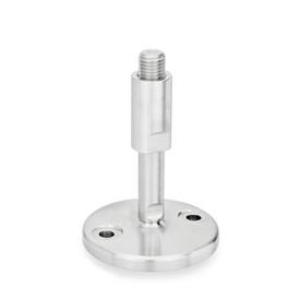 GN 23 Leveling Feet, Stainless Steel Type (Foot plate): D0 - Fine turned, without rubber underlay<br />Version of the screw: W - With adjustable sleeve, covered thread and wrench flat at the bottom