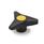GN 533.6 Three-Lobed Knobs, Softline, Bushing Brass / Stainless Steel Color of the cover cap: DGB - Yellow, RAL 1021, matte finish
