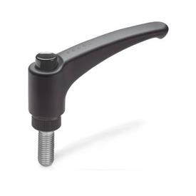 GN 603.1 Adjustable Hand Levers with Releasing Button, Plastic, Threaded Stud Stainless Steel Color (Releasing button): DSG - Black-gray, RAL 7021, shiny
