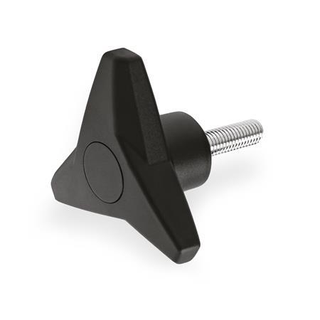 GN 533 Three-Lobed Knobs with Threaded Stud, Threaded Stud Steel Color of the cover cap: DSW - Black, RAL 9005, matte finish