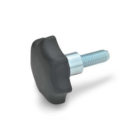 Star Knobs GN 6336.4: Plastic, Threaded Stud Steel, with Protruding Bushing Steel