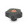 GN 5337.2 Volantini di serraggio a stella, plastica, boccola filettata in ottone, con calottine colorate Colore della calottina: DOR - Arancio, RAL 2004, finitura mat