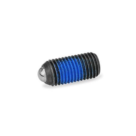GN 615.3 Spring Plungers, with Internal Hex, with Thread Locking, Steel / Stainless Steel Type: K - Steel, standard spring load
Thread locking: PFB - Polyamide patch