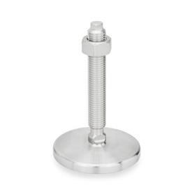 GN 21 Leveling Feet, Stainless Steel Type (Foot plate): D0 - Fine turned, without rubber underlay<br />Version of the screw: VK - With nut, external hex at the top and wrench flat at the bottom