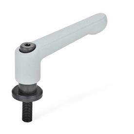 GN 307 Adjustable Hand Levers, Zinc Die Casting, Insert Steel, with External Thread, with Washer Color: SR - Silver, RAL 9006, textured finish