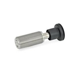 GN 313 Spring Bolts, Stainless Steel / Plastic Knob Material: NI - Stainless steel<br />Type: A - With knob, without lock nut<br />Identification no.: 1 - Pin without internal thread