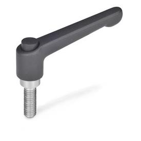 GN 303.1 Adjustable Hand Levers with Releasing Button, Zinc Die Casting, Threaded Stud Stainless Steel Color releasing button: S - Black, RAL 9005