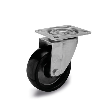 GN 22894 Medium Duty Casters, Phenolic Resin, Light Version, for High Temperatures Bearing type: G - Friction bearing
Type (bracket): L - Swivel bracket with mounting plate
Coding: L - Light version
Material (bracket): NI - Stainless steel sheet metal